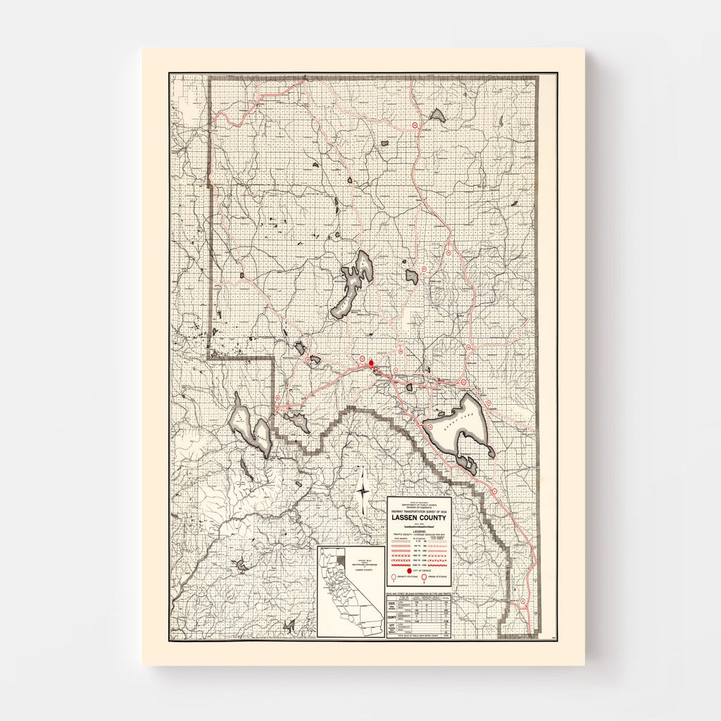 Vintage Map of Lassen County, California 1935