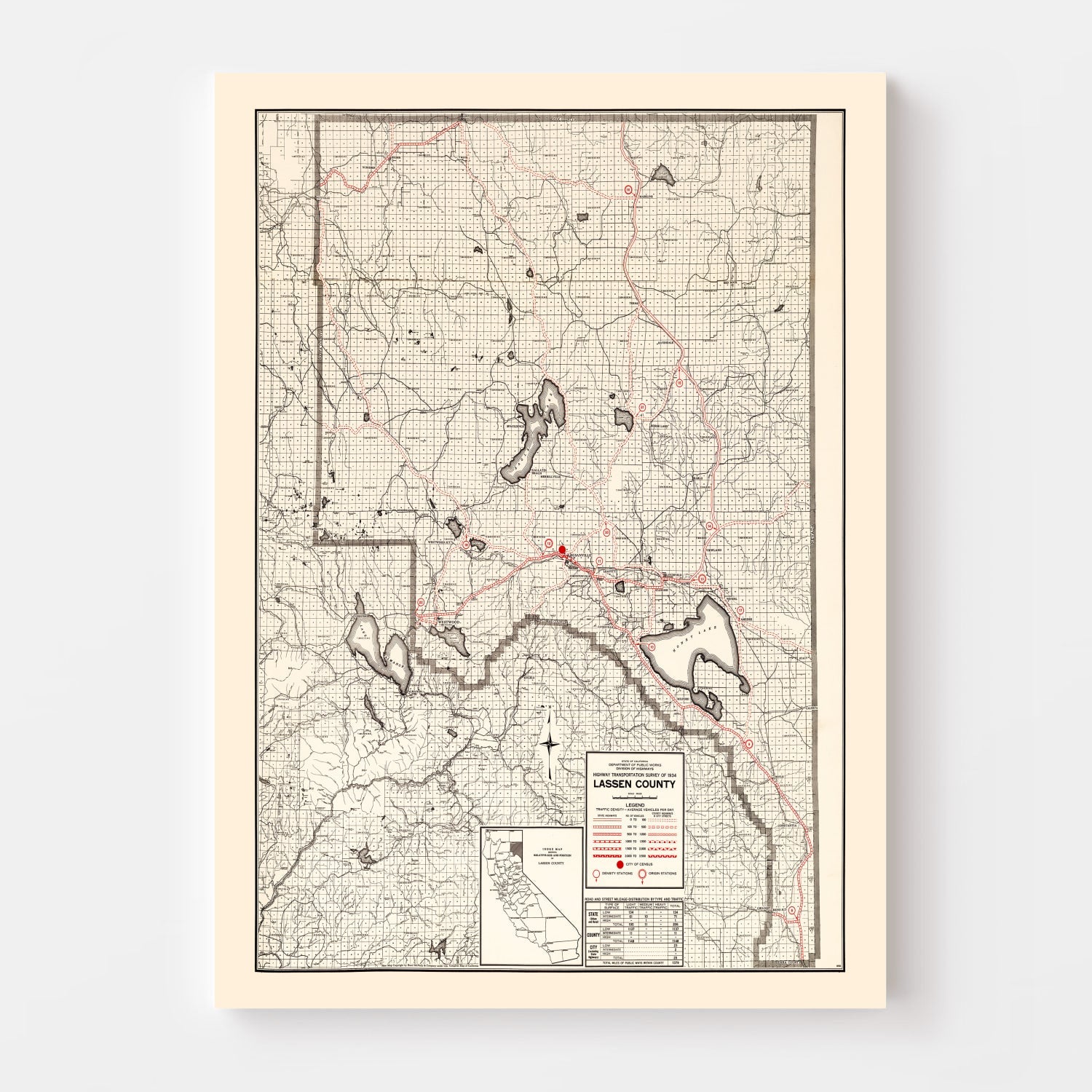 Vintage Map of Lassen County, California 1935