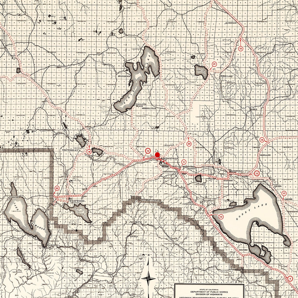 Vintage Map of Lassen County, California 1935