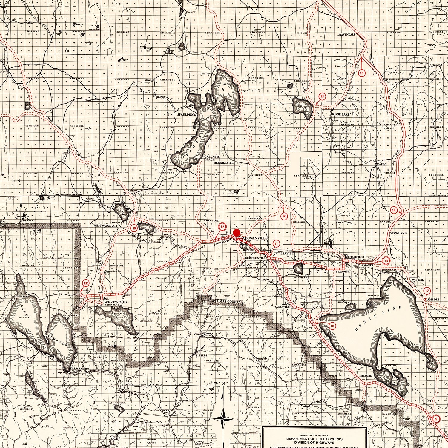 Vintage Map of Lassen County, California 1935