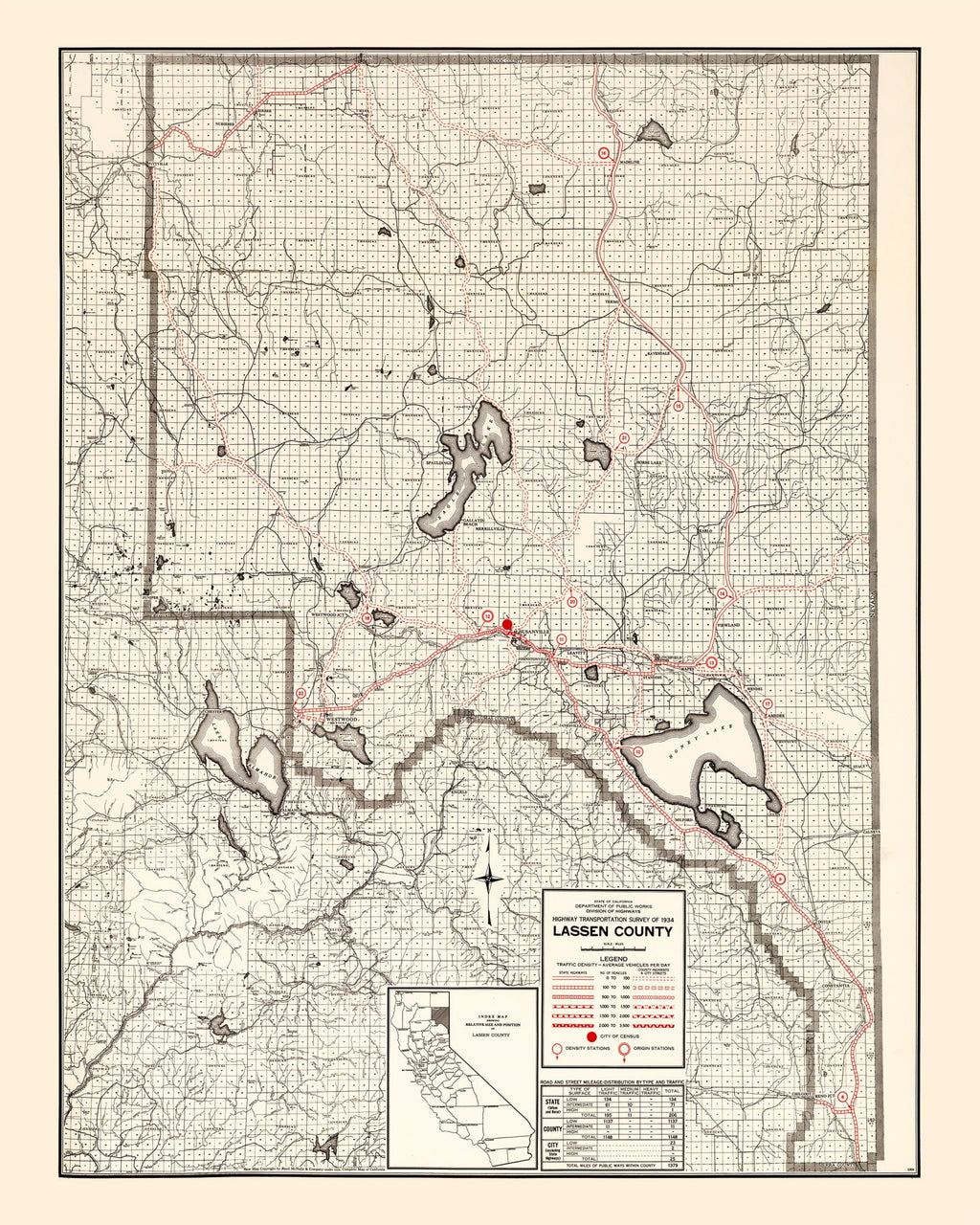 Vintage Map of Lassen County, California 1935