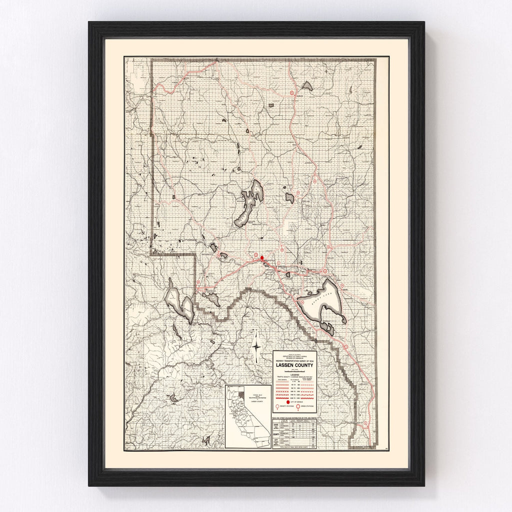 Vintage Map of Lassen County, California 1935