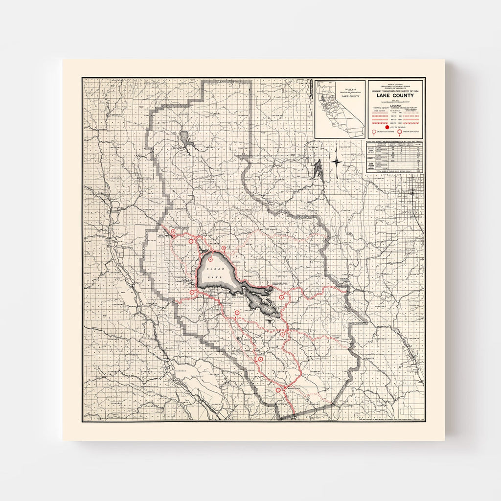 Vintage Map of Lake County, California 1935