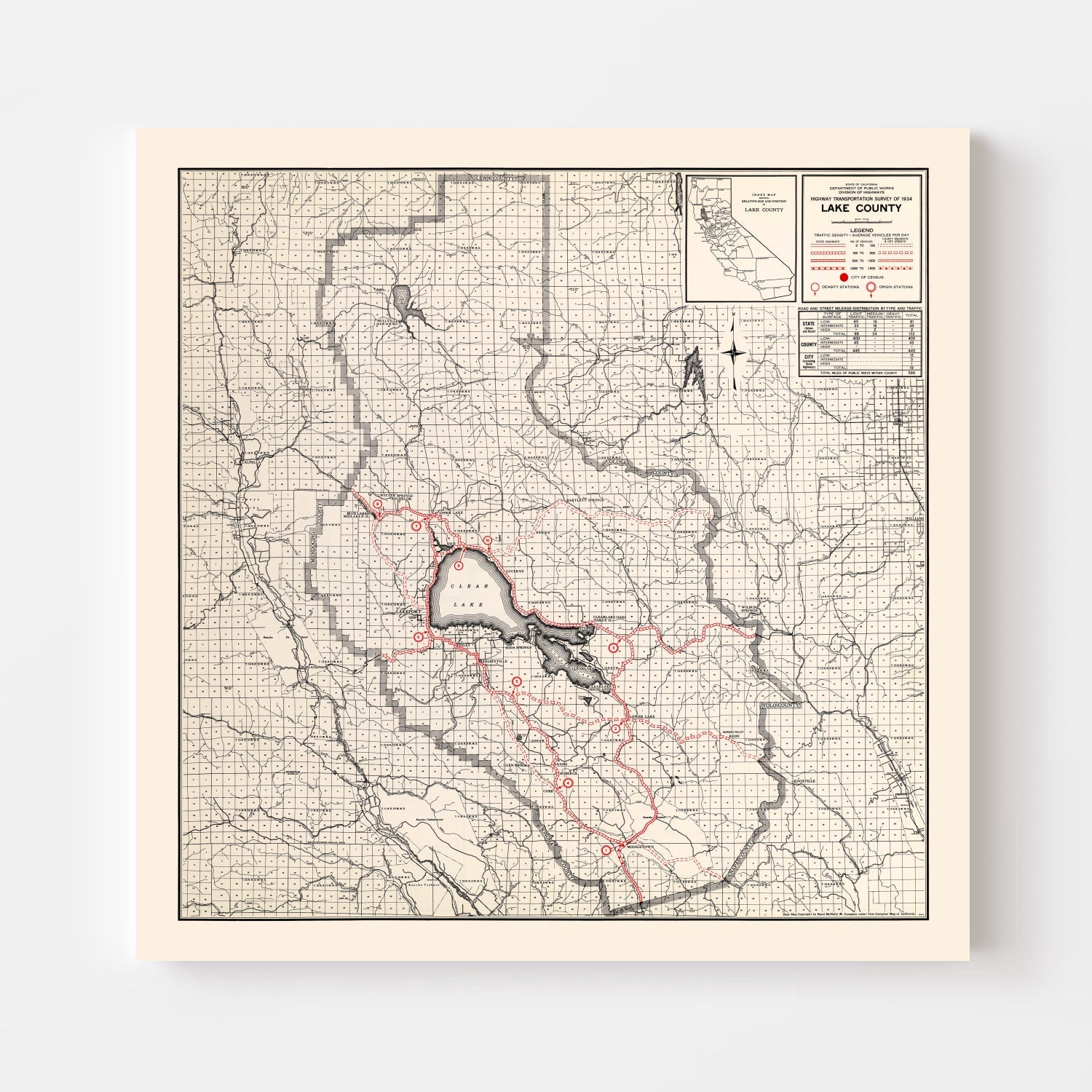 Vintage Map of Lake County, California 1935