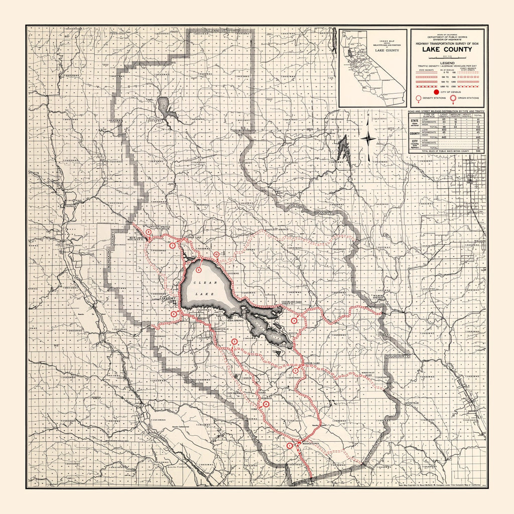 Vintage Map of Lake County, California 1935