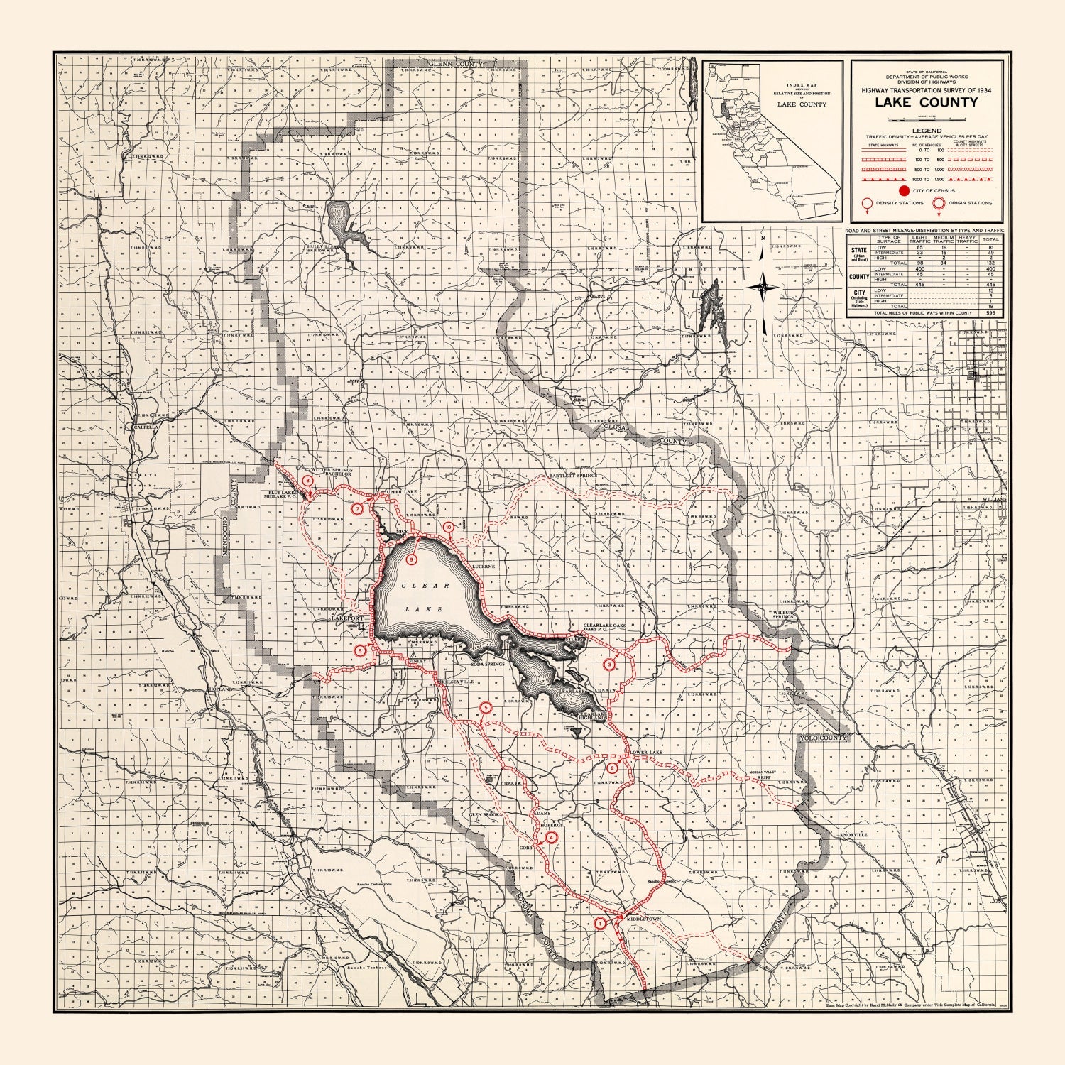 Vintage Map of Lake County, California 1935