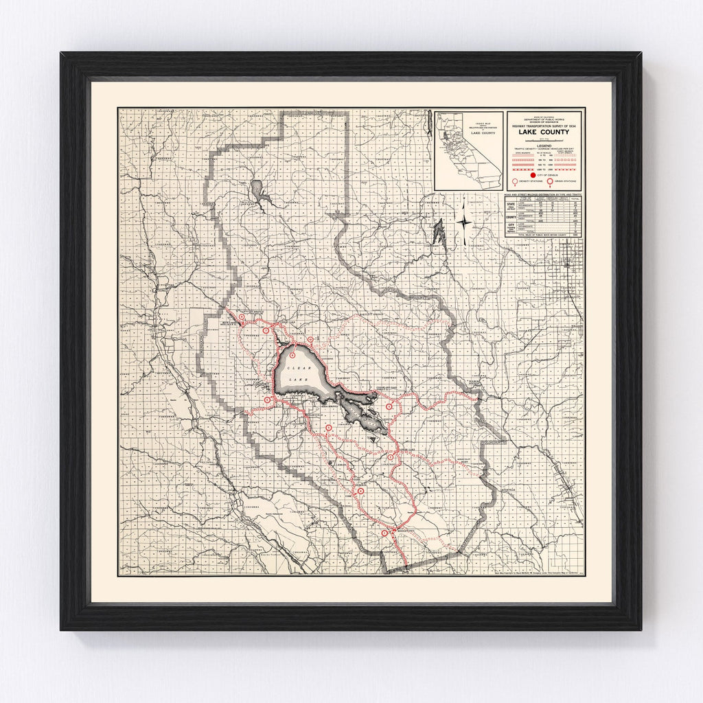 Vintage Map of Lake County, California 1935