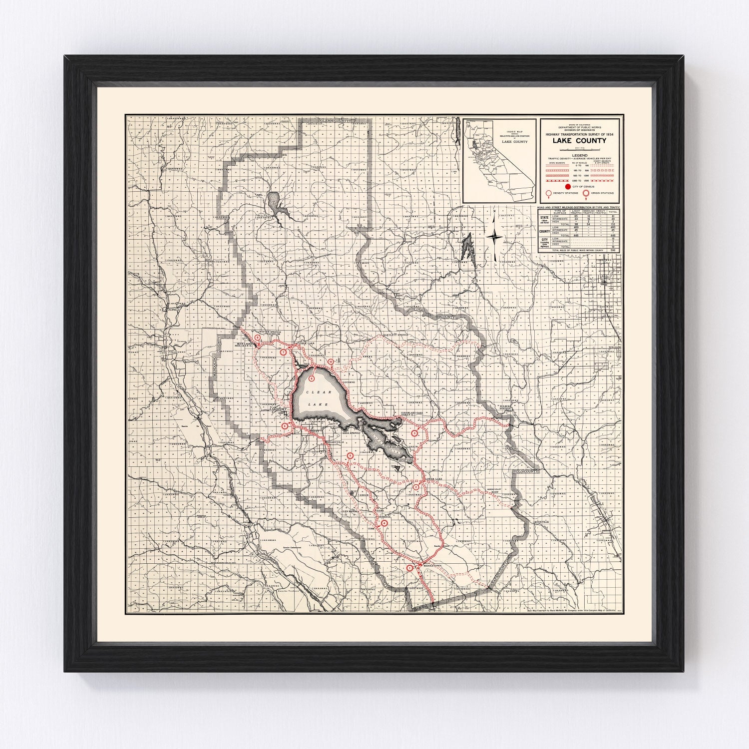 Vintage Map of Lake County, California 1935