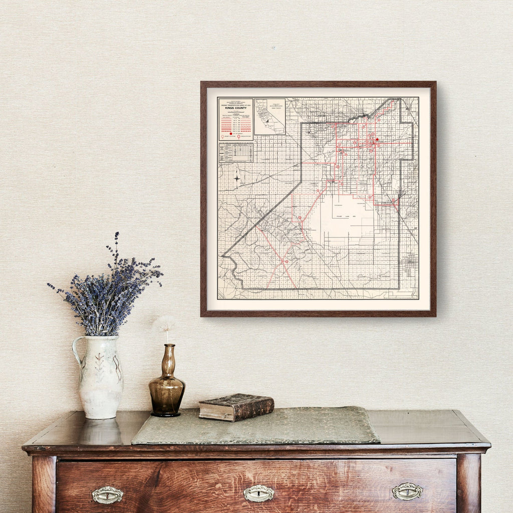 Vintage Map of Kings County, California 1935