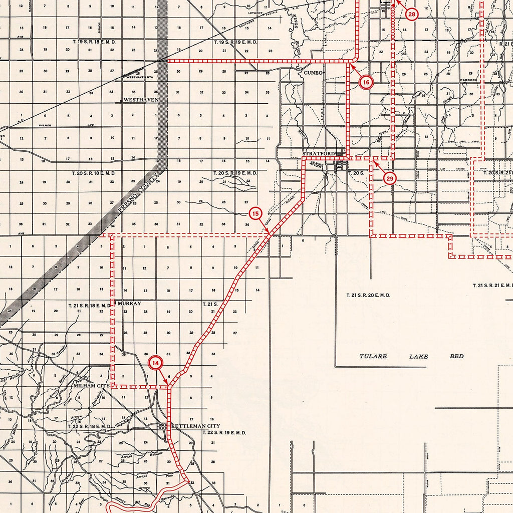 Vintage Map of Kings County, California 1935