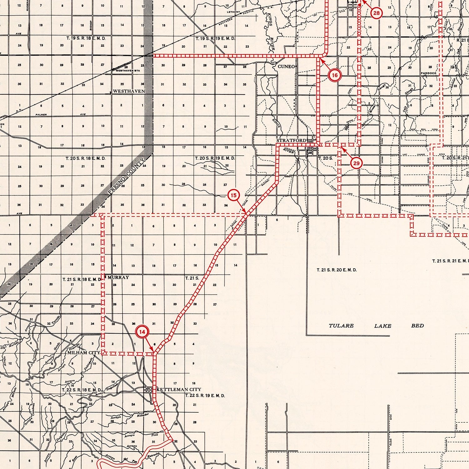 Vintage Map of Kings County, California 1935