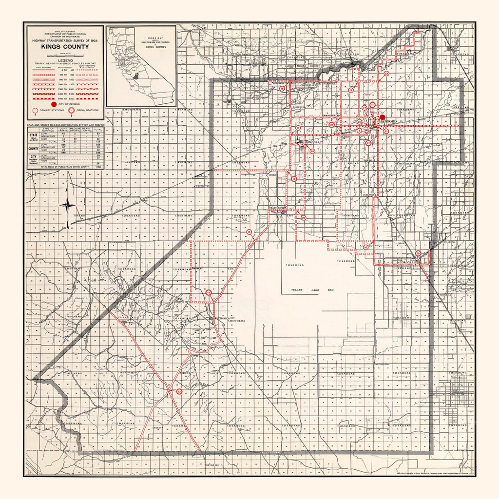 Vintage Map of Kings County, California 1935