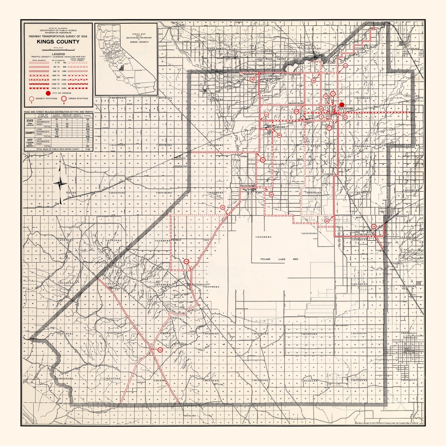 Vintage Map of Kings County, California 1935