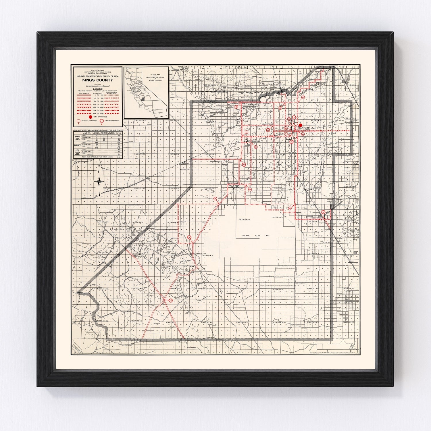 Vintage Map of Kings County, California 1935