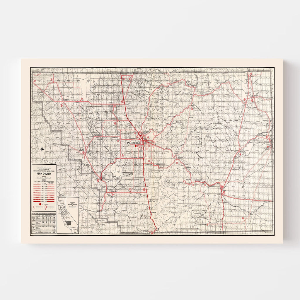 Vintage Map of Kern County, California 1935