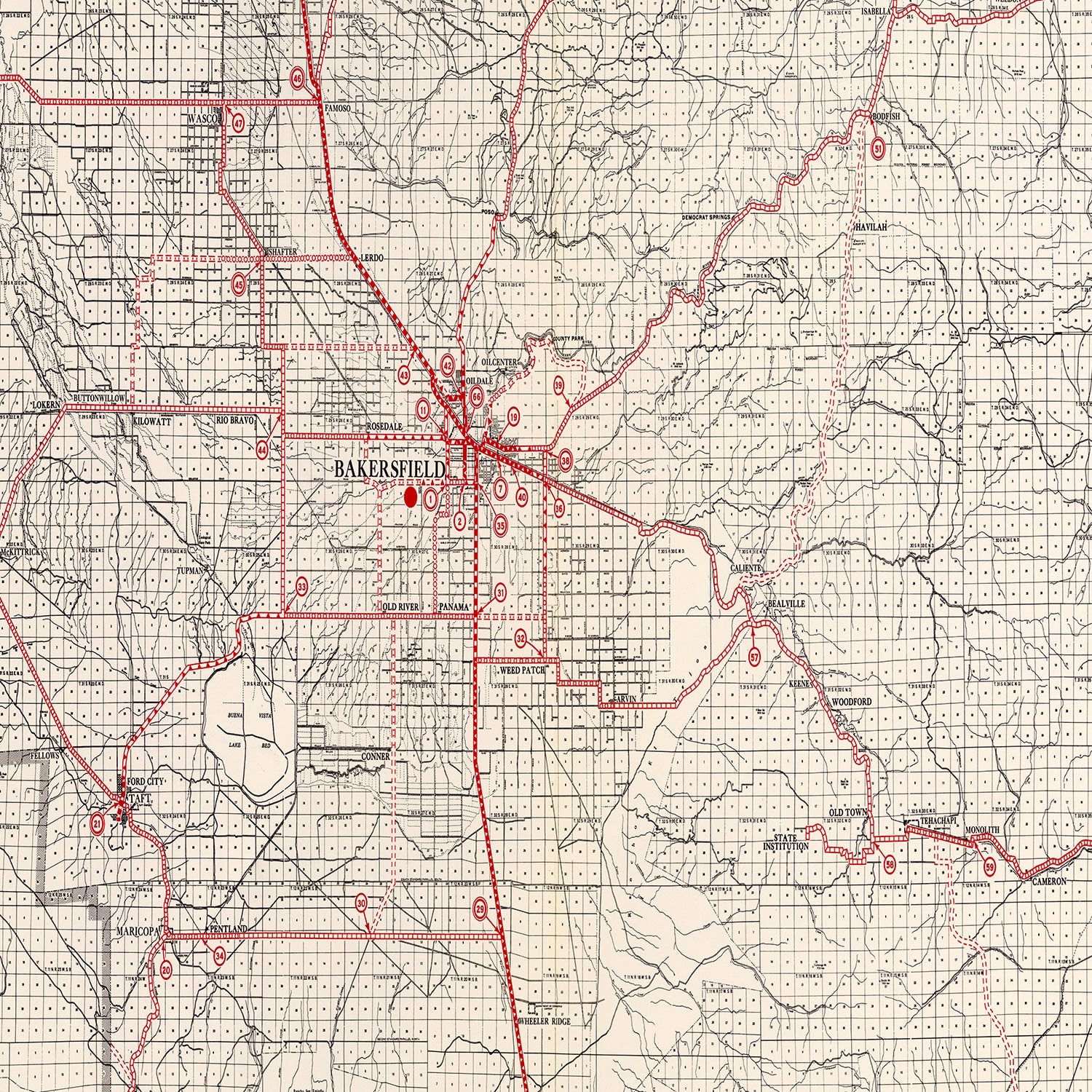 Vintage Map of Kern County, California 1935