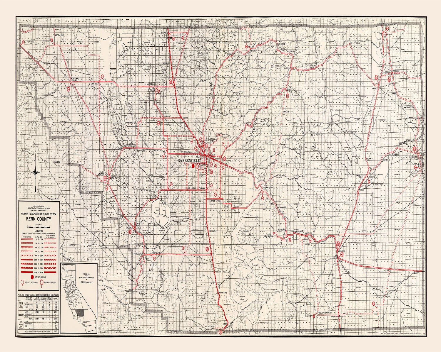 Vintage Map of Kern County, California 1935