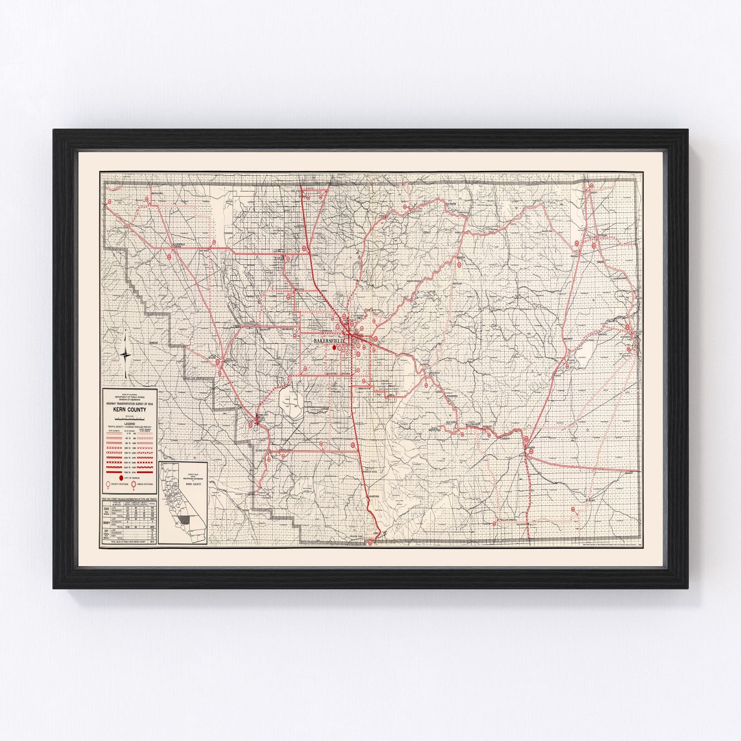 Vintage Map of Kern County, California 1935