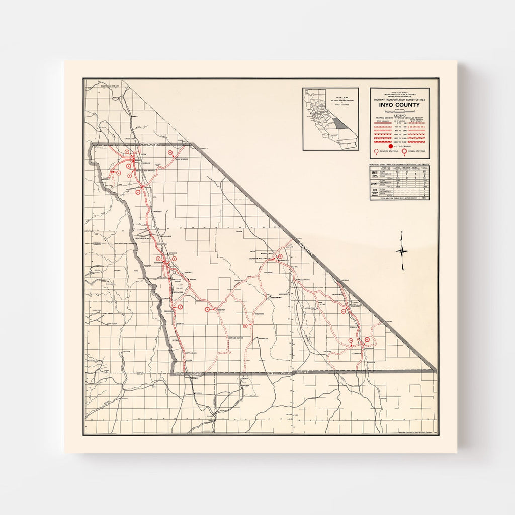 Vintage Map of Inyo County, California 1935