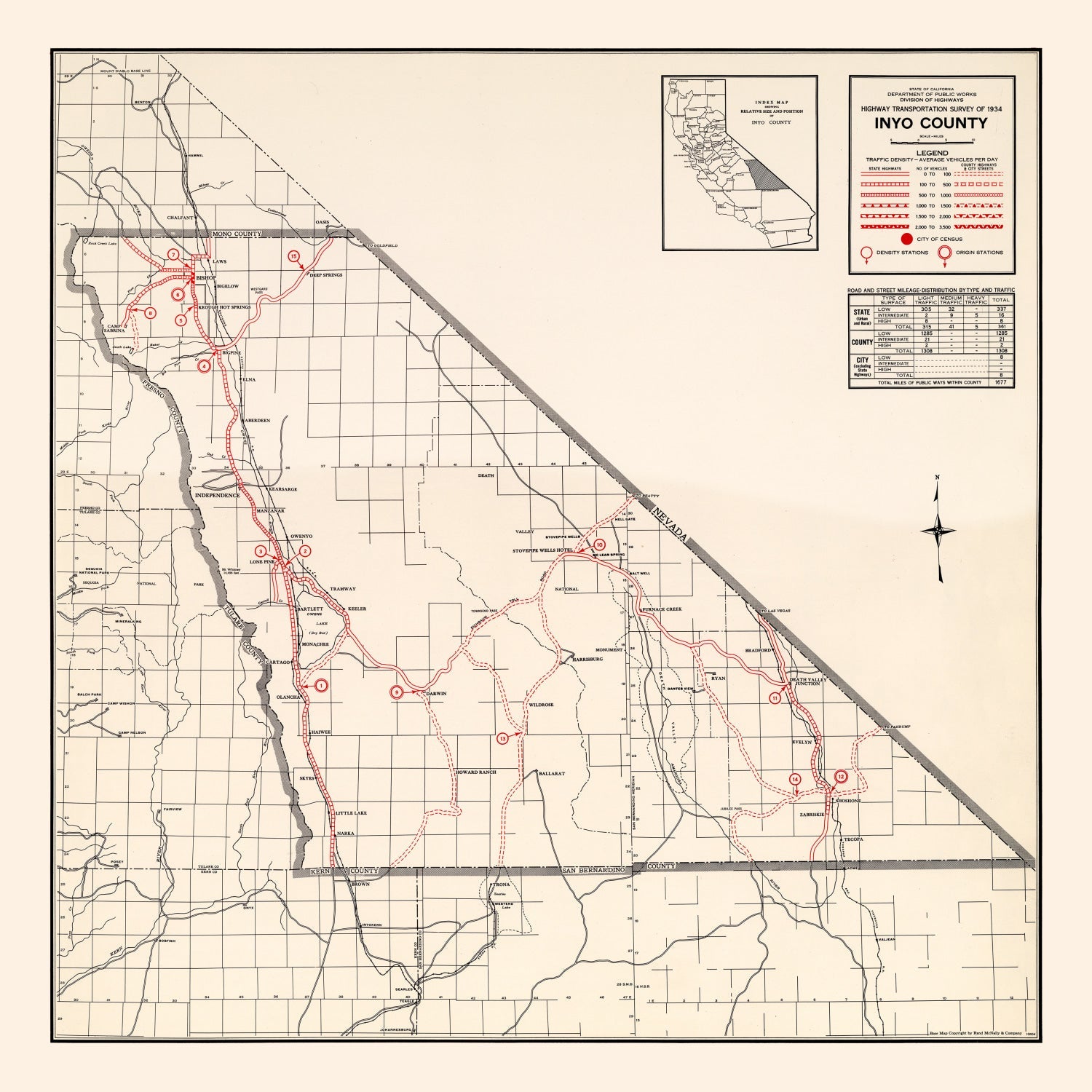 Vintage Map of Inyo County, California 1935
