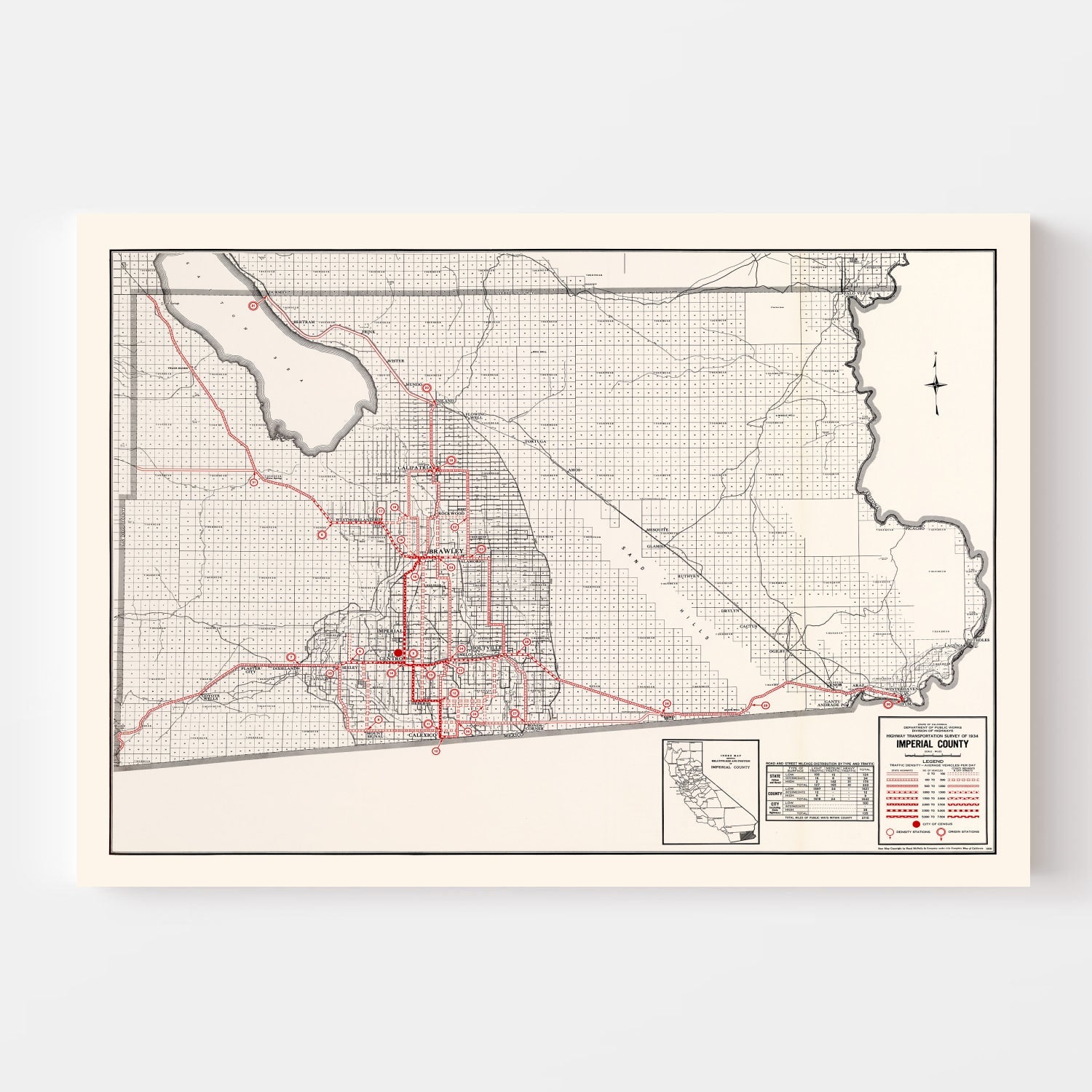 Vintage Map of Imperial County, California 1935