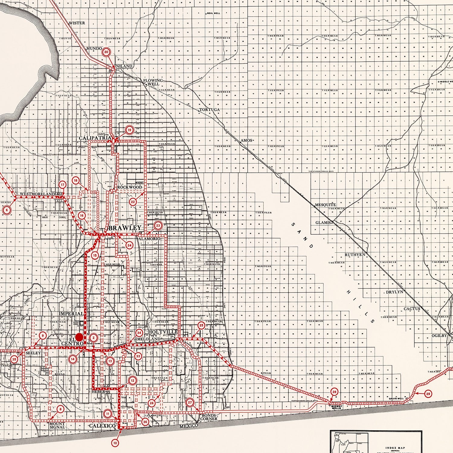 Vintage Map of Imperial County, California 1935