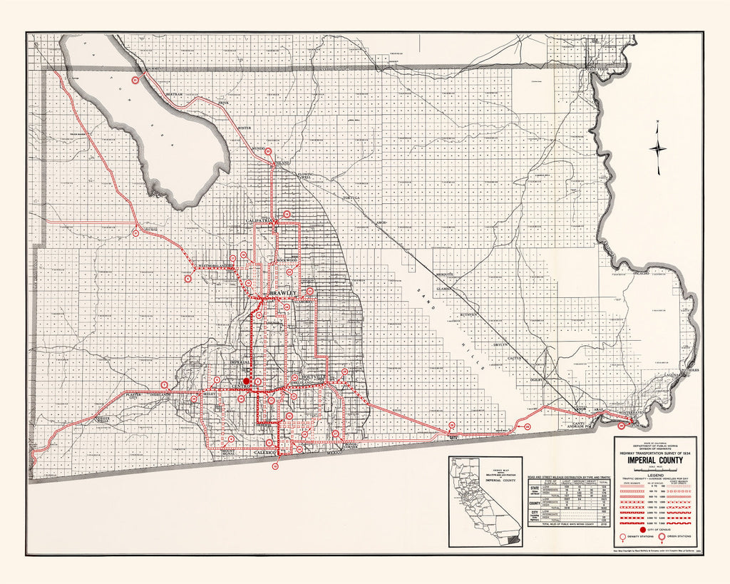 Vintage Map of Imperial County, California 1935
