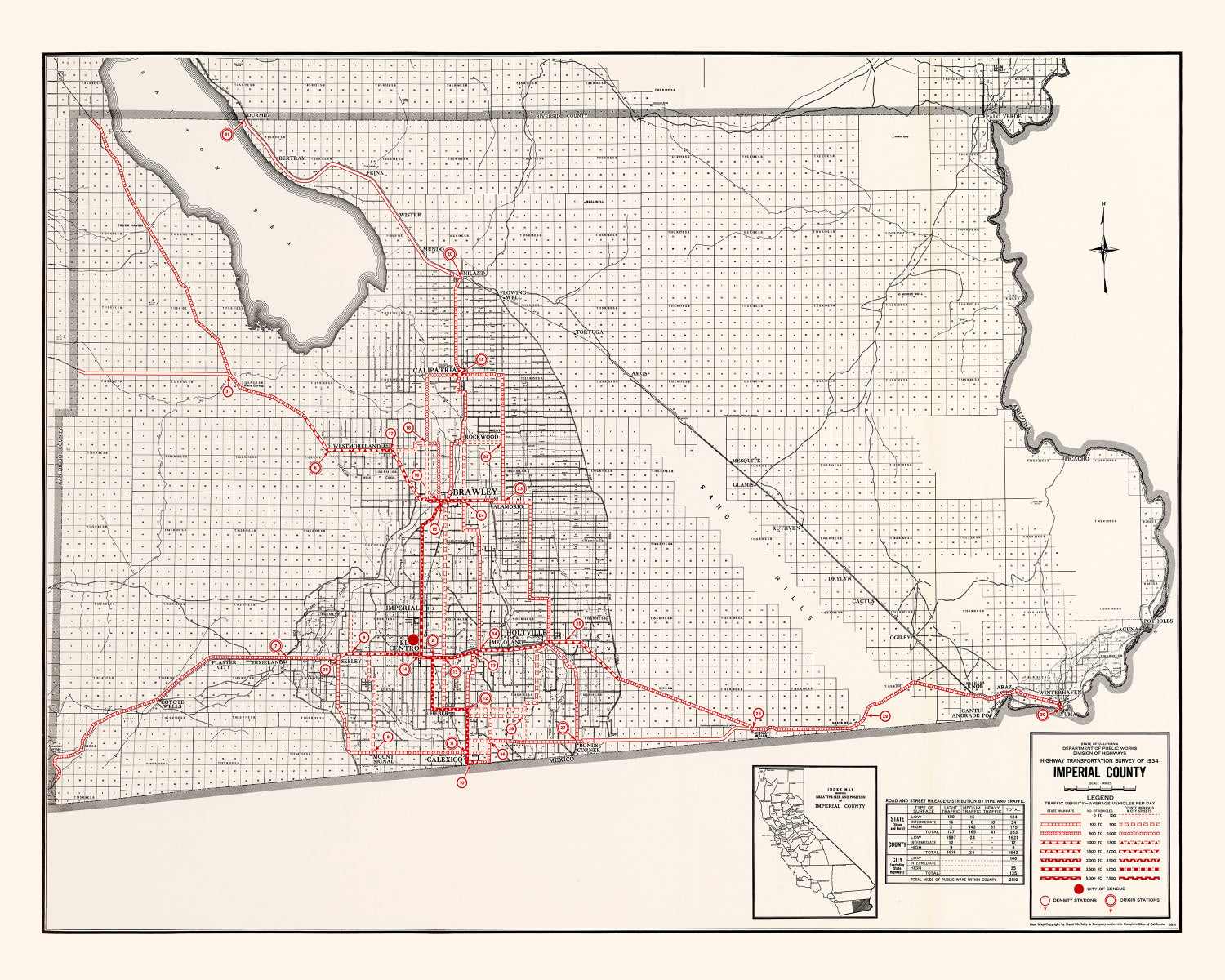 Vintage Map of Imperial County, California 1935