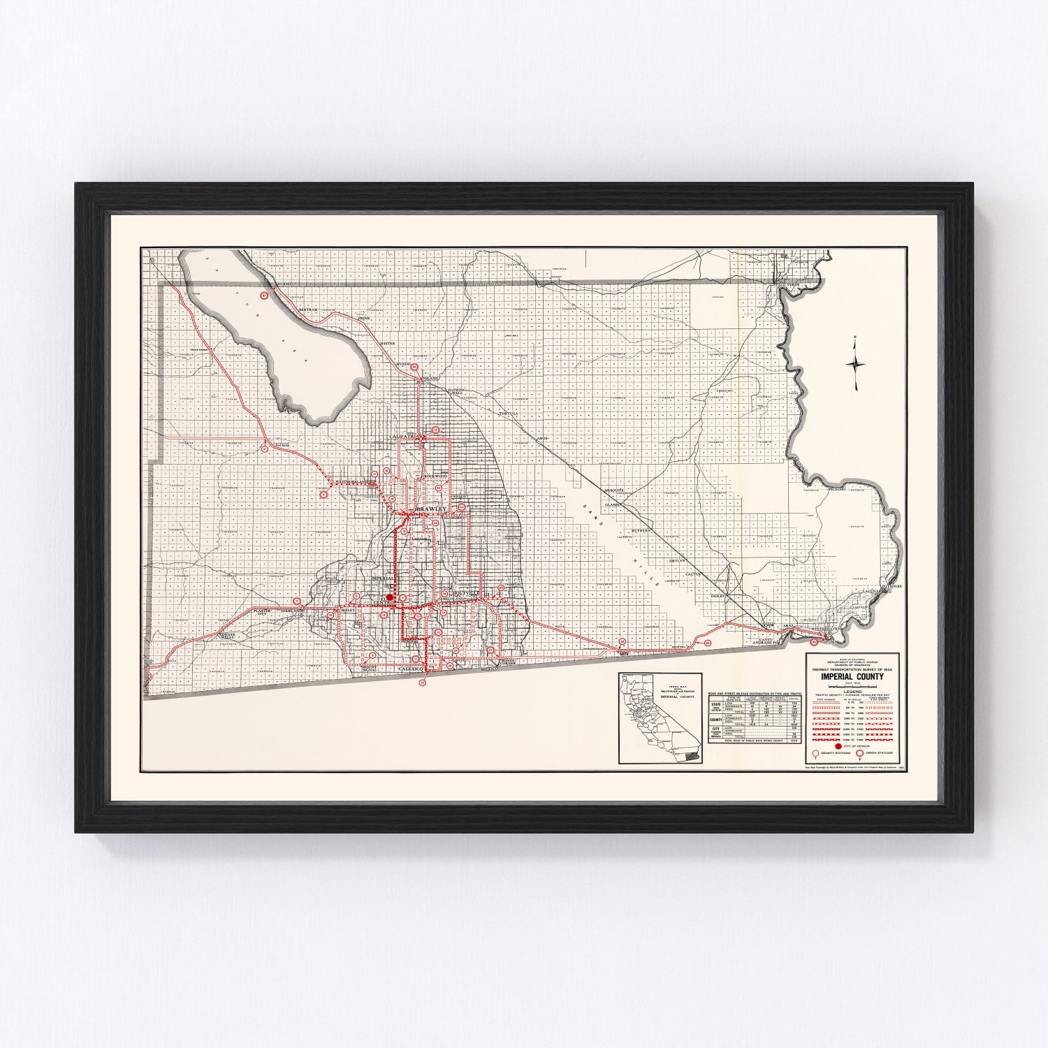 Vintage Map of Imperial County, California 1935