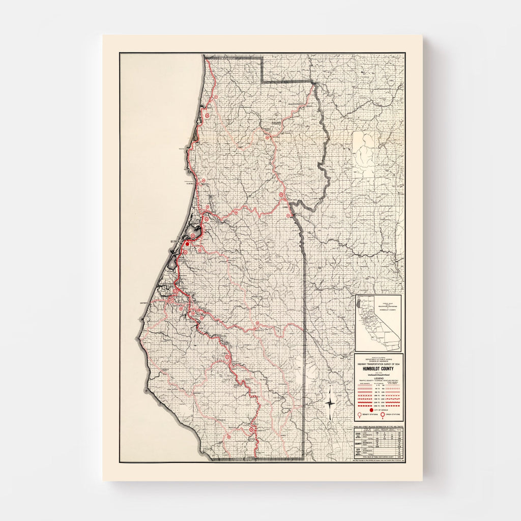 Vintage Map of Humboldt County, California 1935