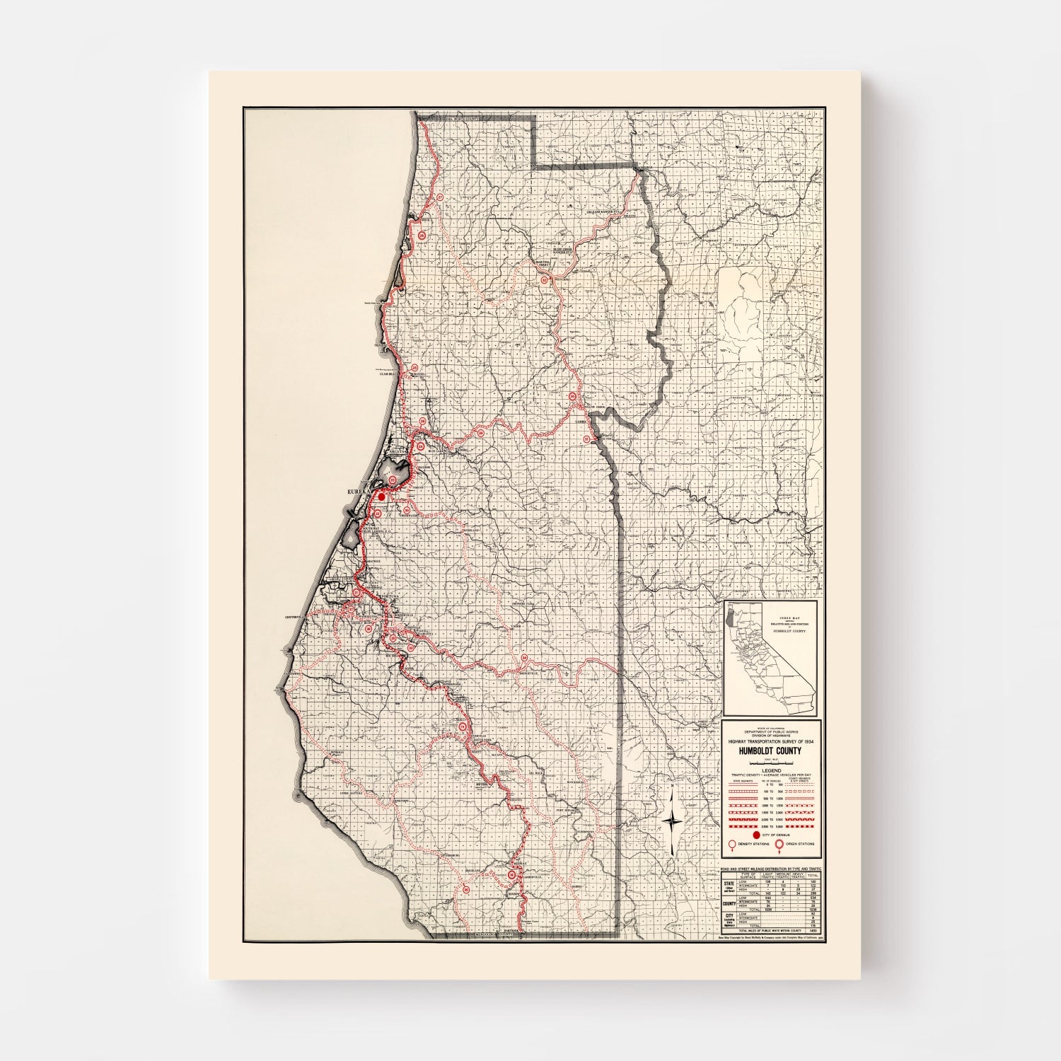 Vintage Map of Humboldt County, California 1935