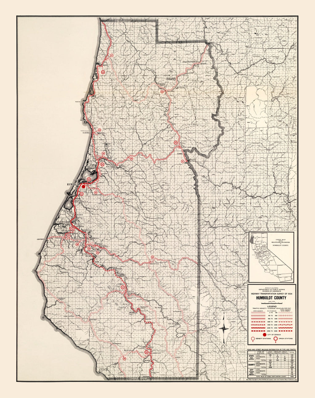 Vintage Map of Humboldt County, California 1935