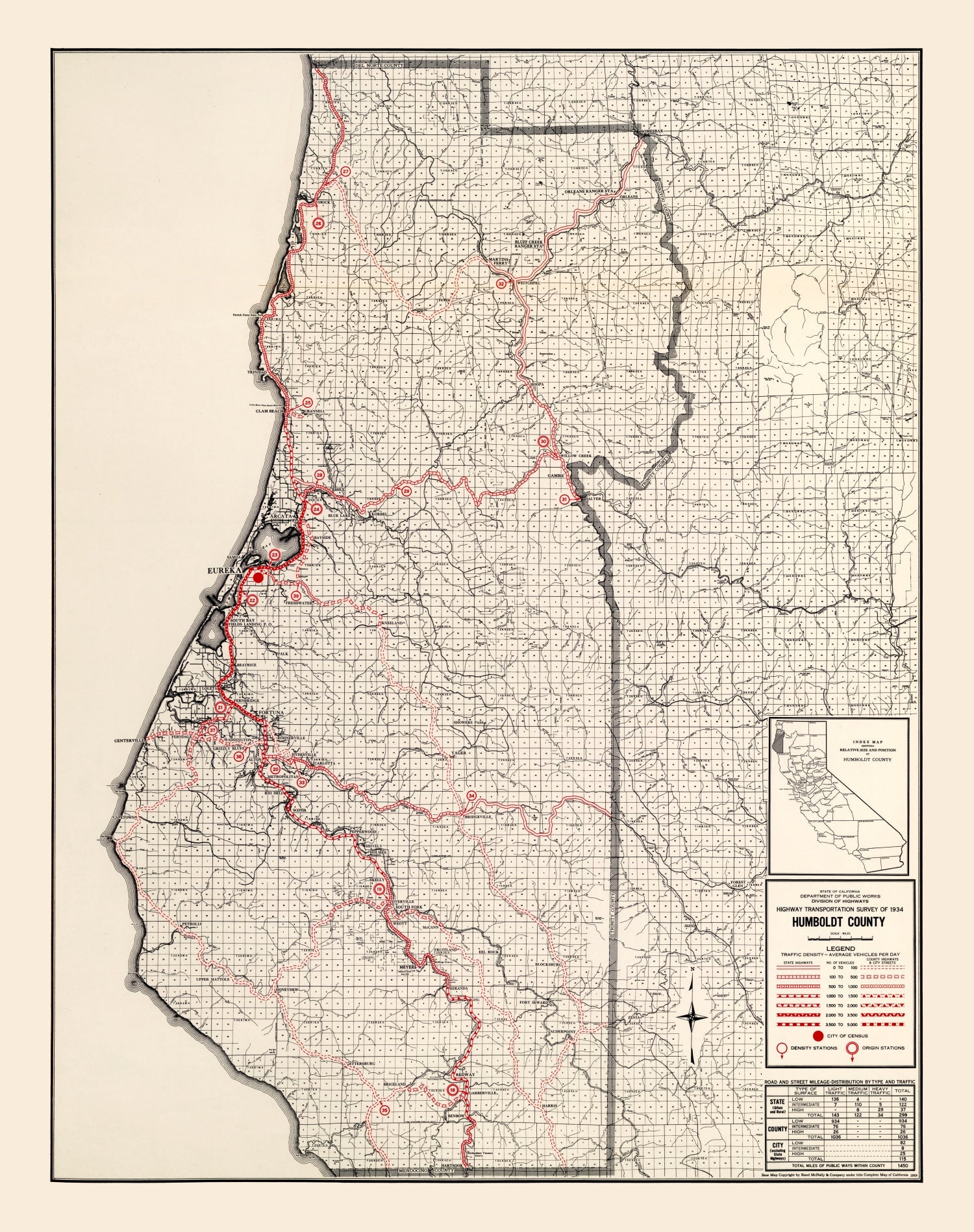 Vintage Map of Humboldt County, California 1935