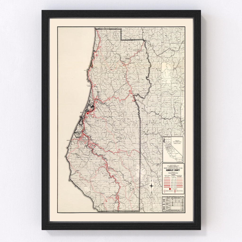Vintage Map of Humboldt County, California 1935