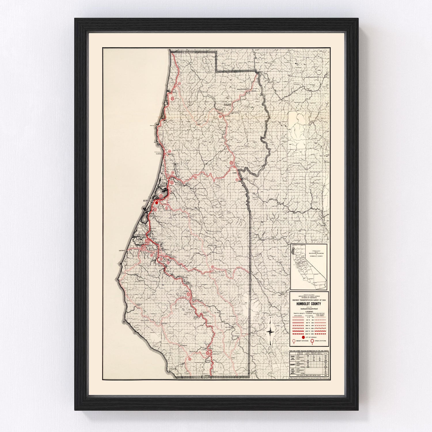 Vintage Map of Humboldt County, California 1935