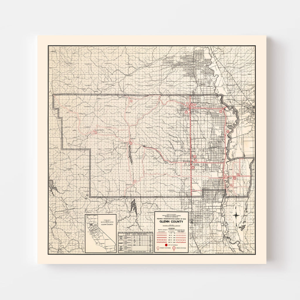 Vintage Map of Glenn County, California 1935