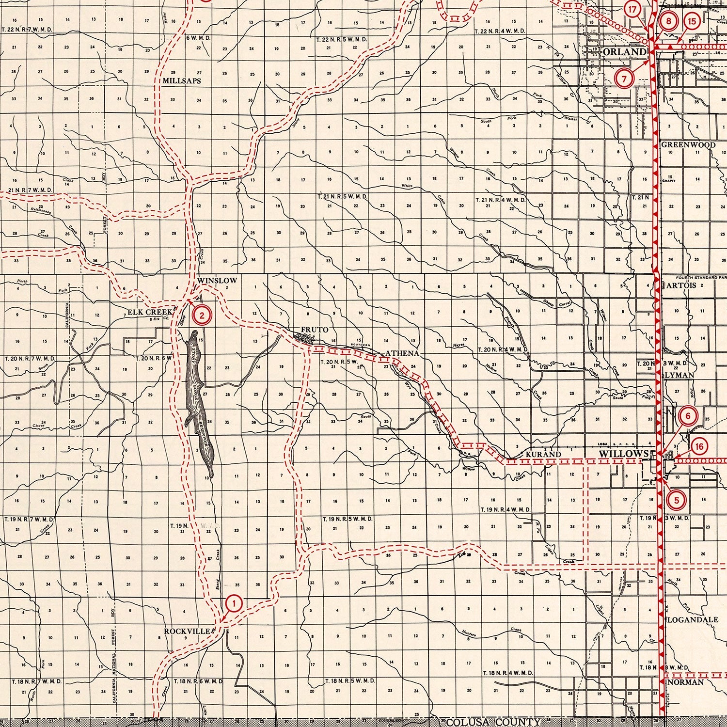Vintage Map of Glenn County, California 1935