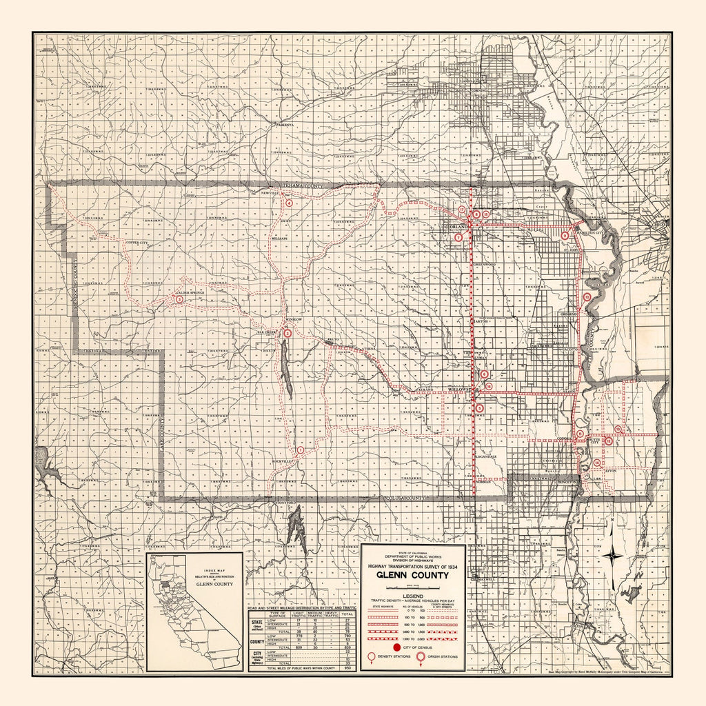 Vintage Map of Glenn County, California 1935