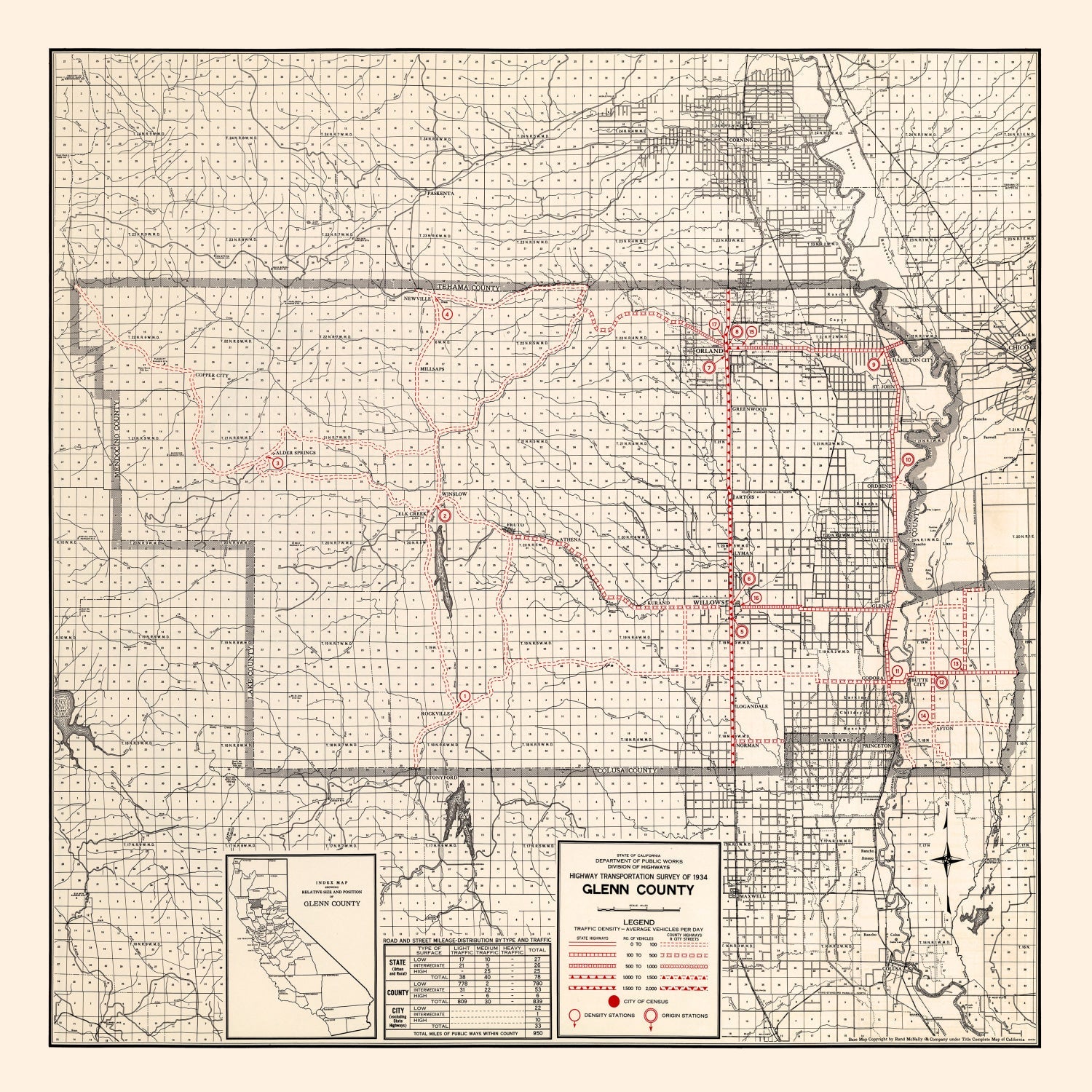 Vintage Map of Glenn County, California 1935