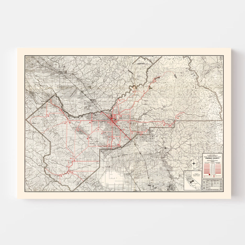 Vintage Map of Fresno County, California 1935