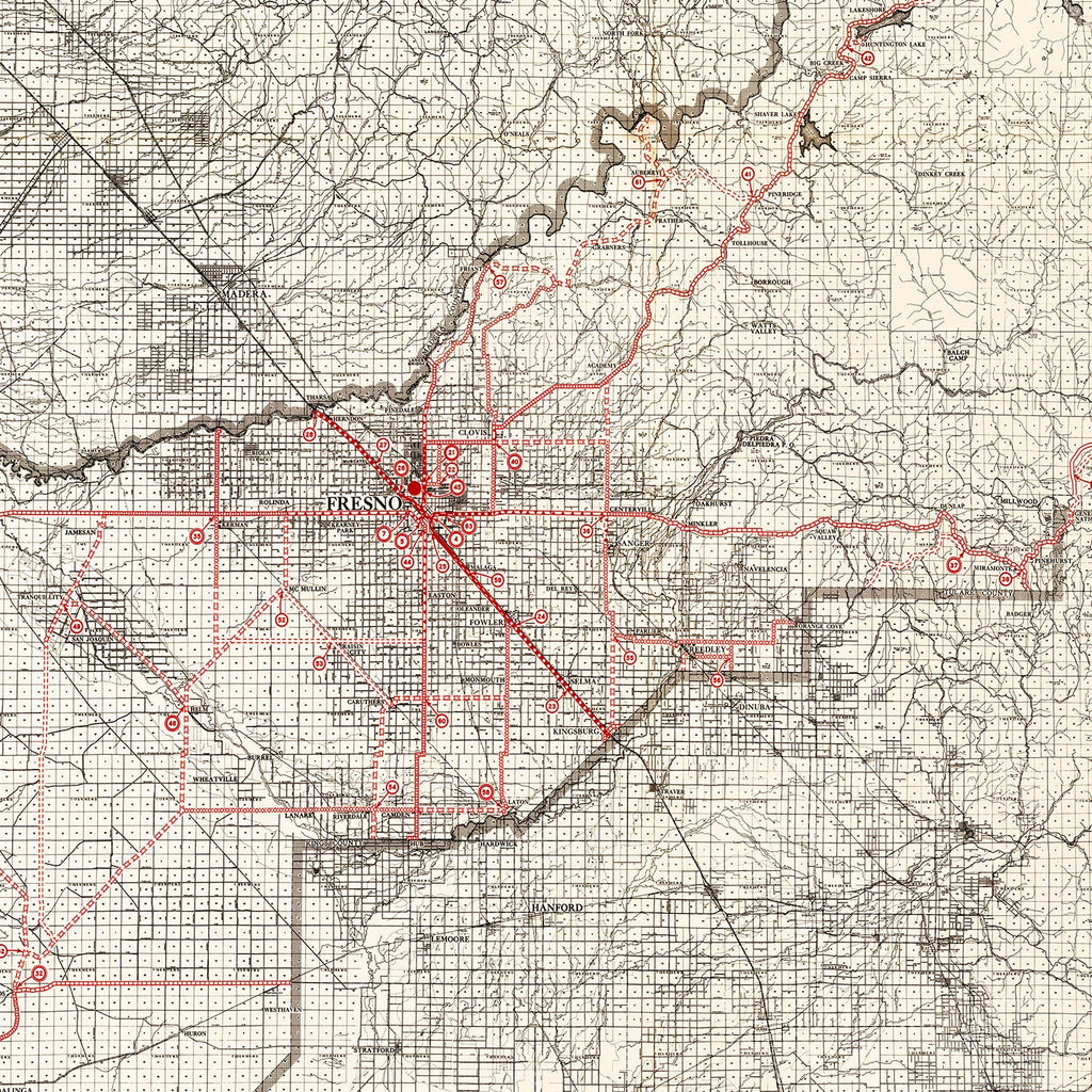 Vintage Map of Fresno County, California 1935