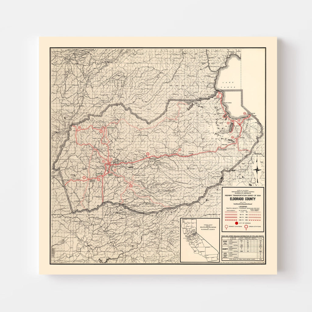 Vintage Map of Eldorado County, California 1935