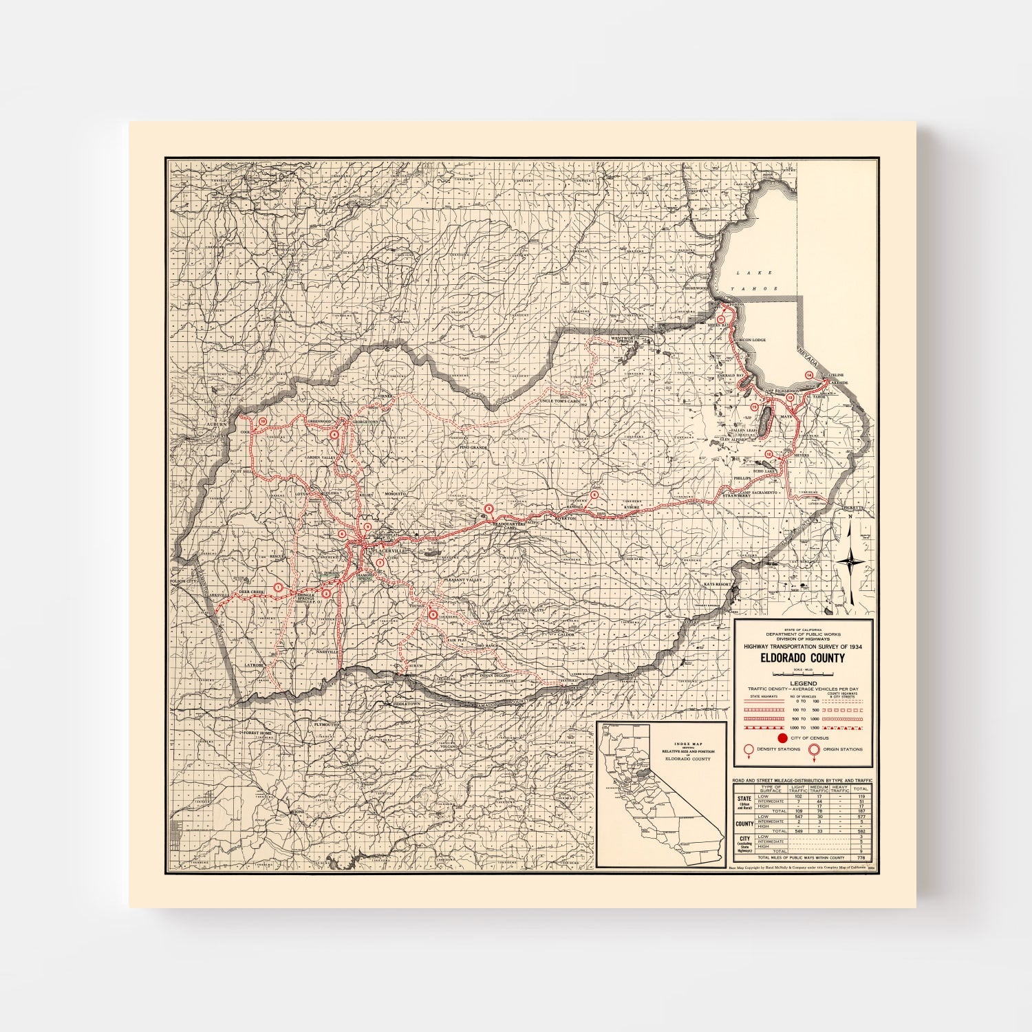 Vintage Map of Eldorado County, California 1935