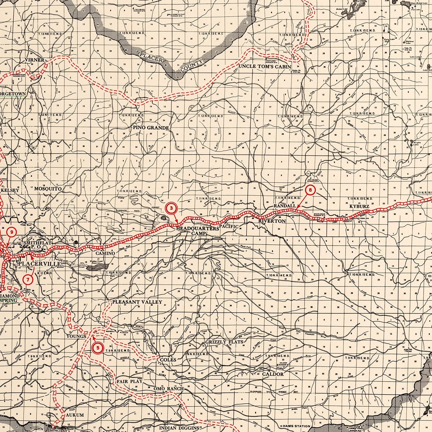 Vintage Map of Eldorado County, California 1935