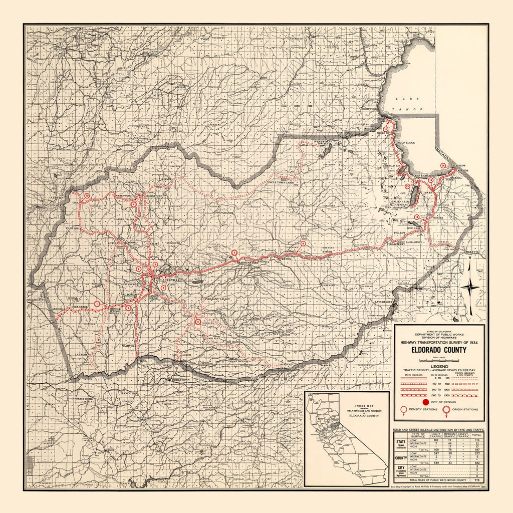 Vintage Map of Eldorado County, California 1935