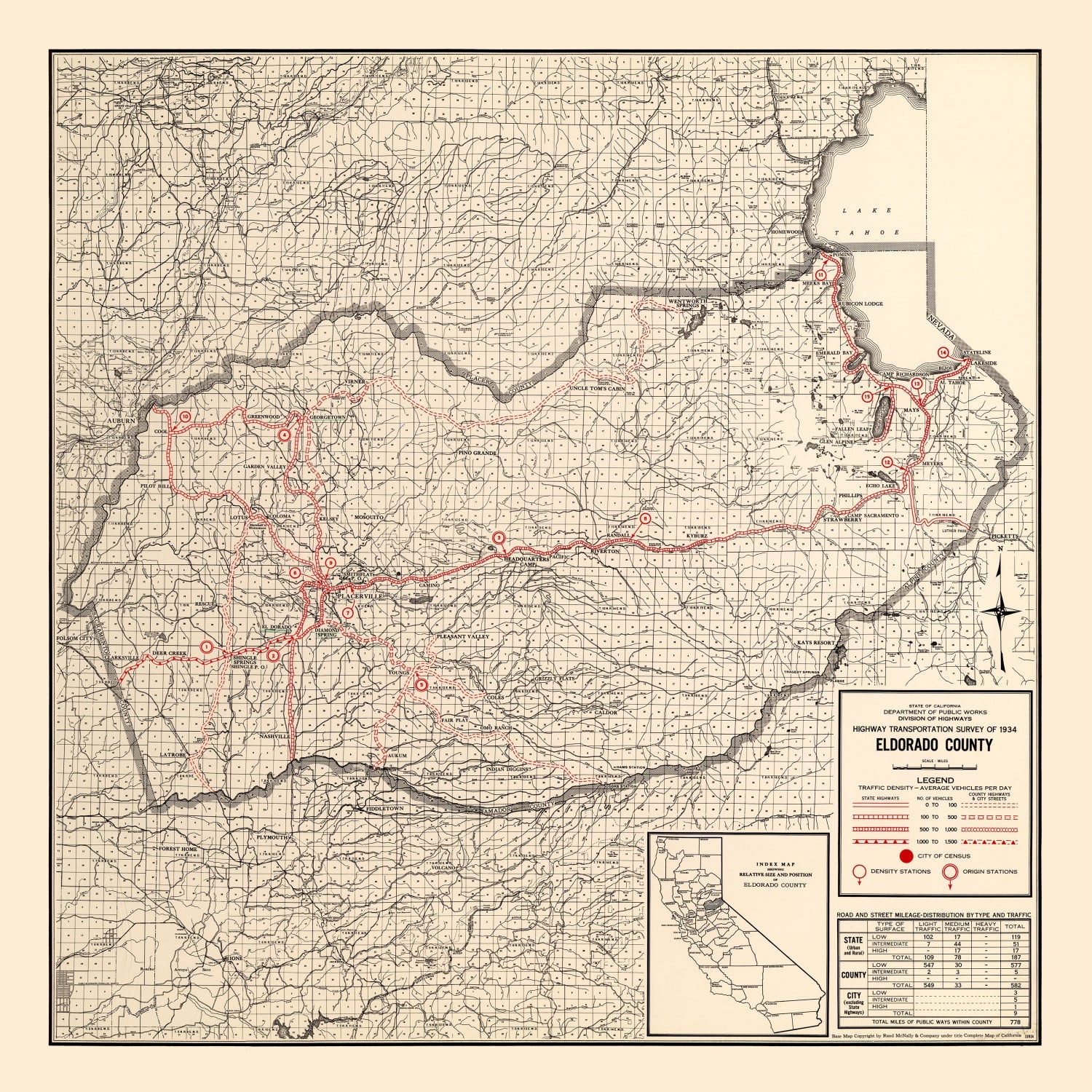 Vintage Map of Eldorado County, California 1935