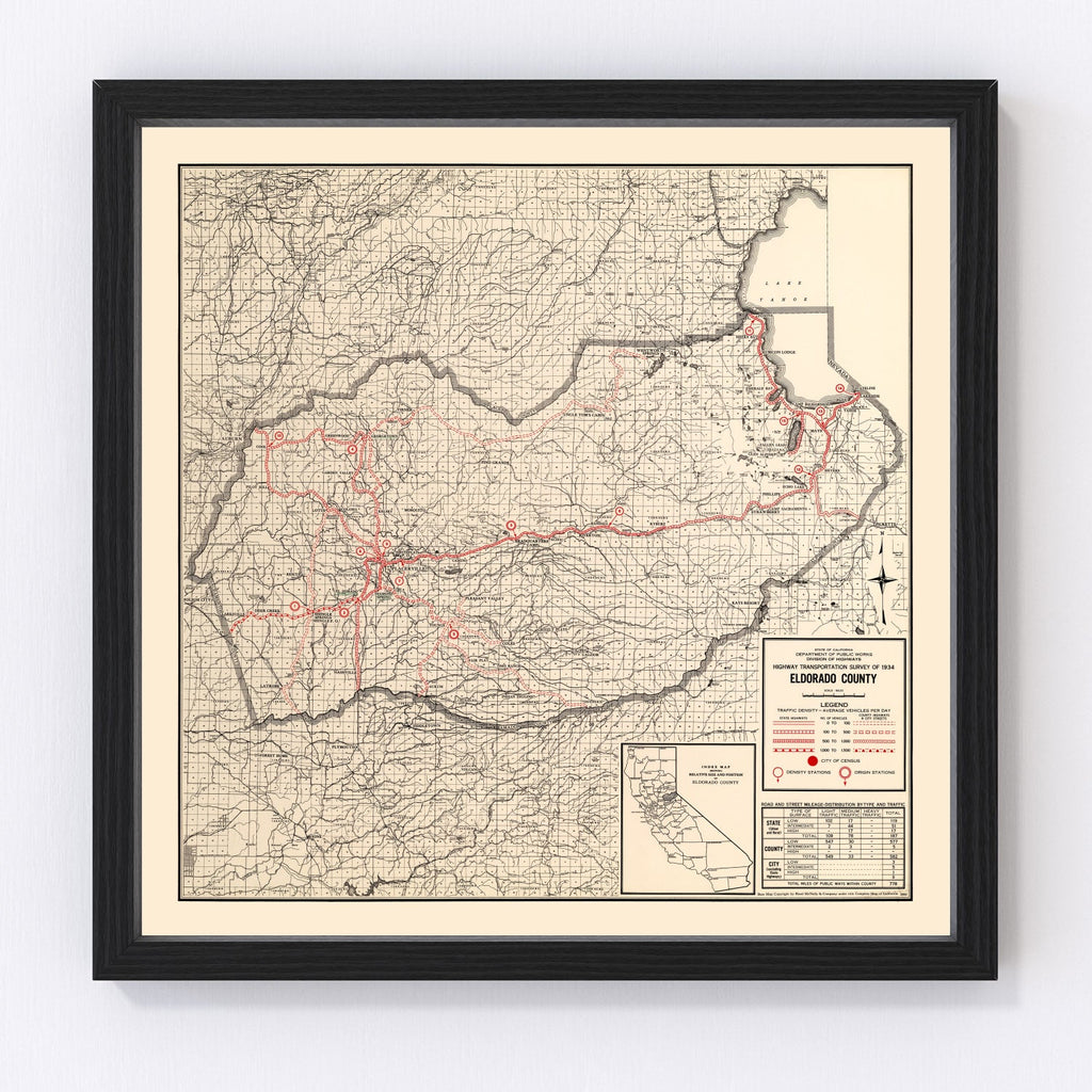Vintage Map of Eldorado County, California 1935