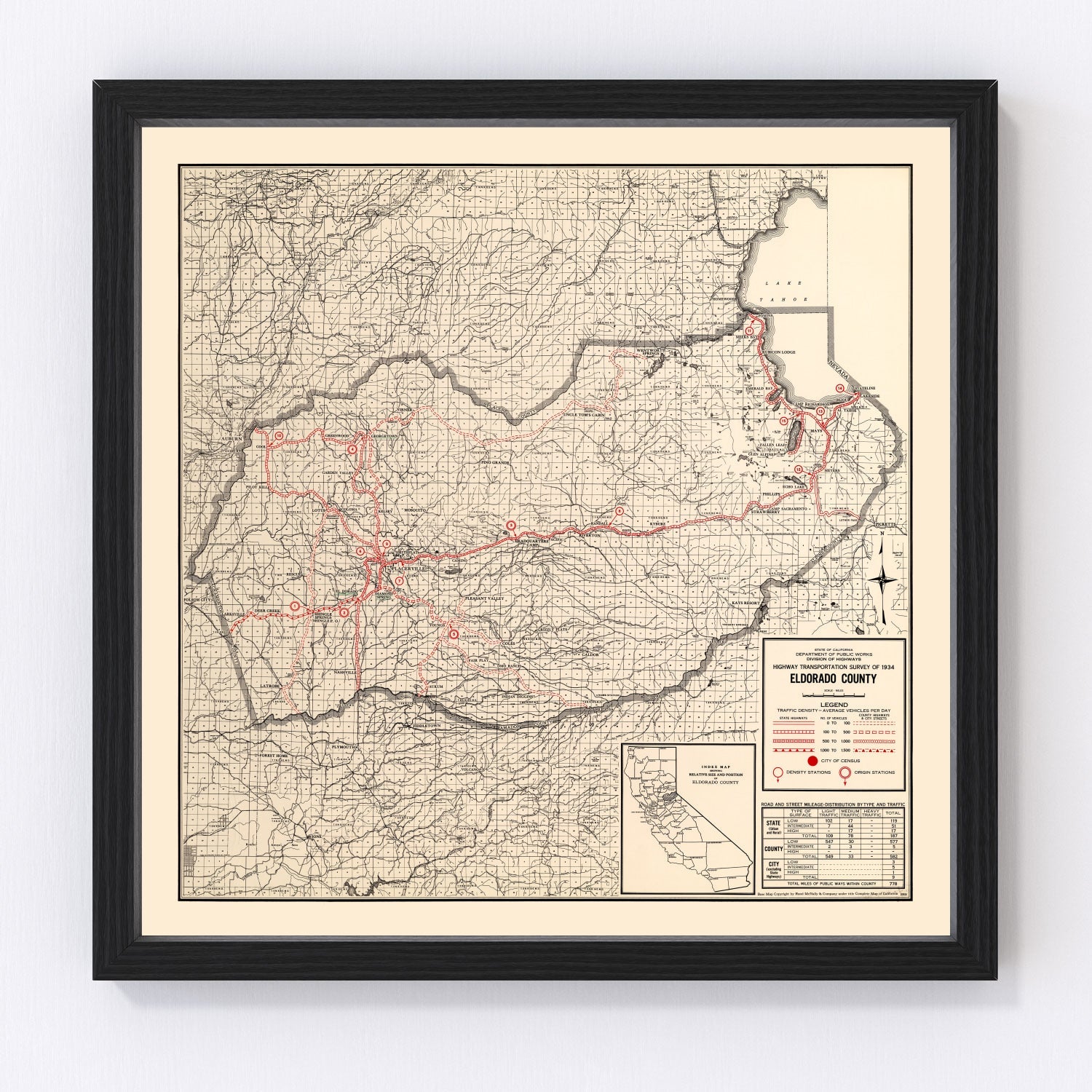 Vintage Map of Eldorado County, California 1935