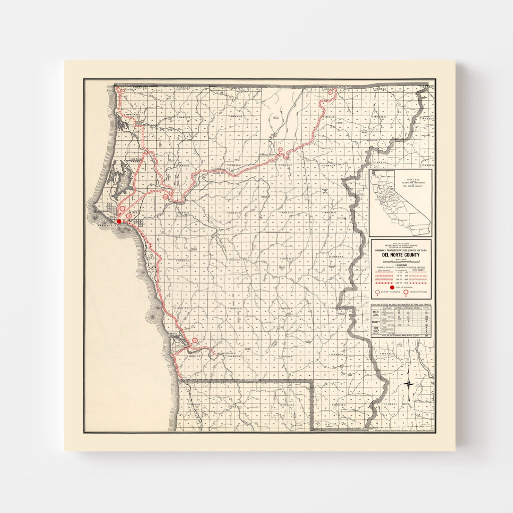 Vintage Map of Del Norte County, California 1935