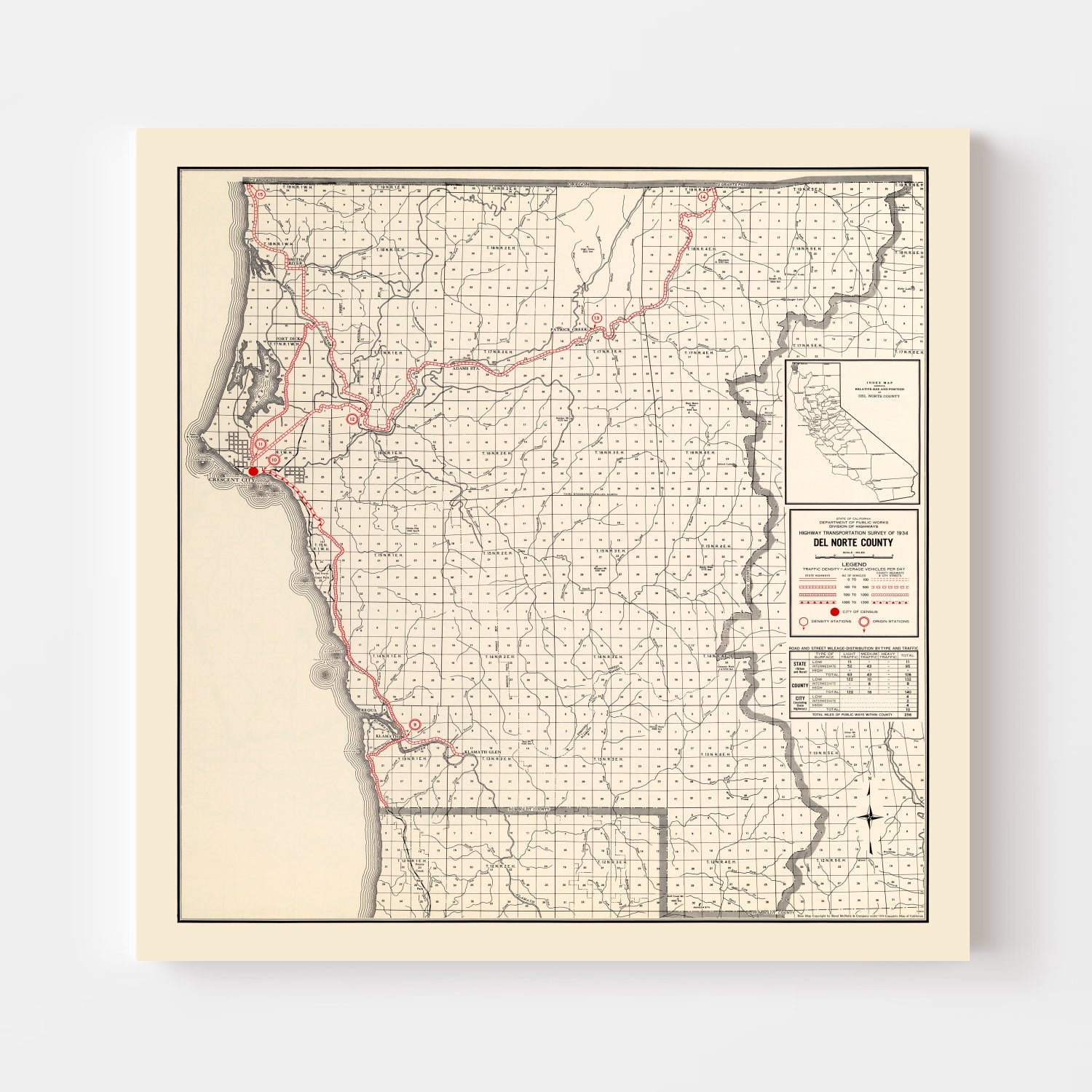 Vintage Map of Del Norte County, California 1935